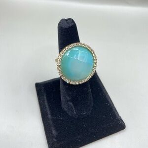 Gold Tone Mint Chalcedony Halo Statement Ring